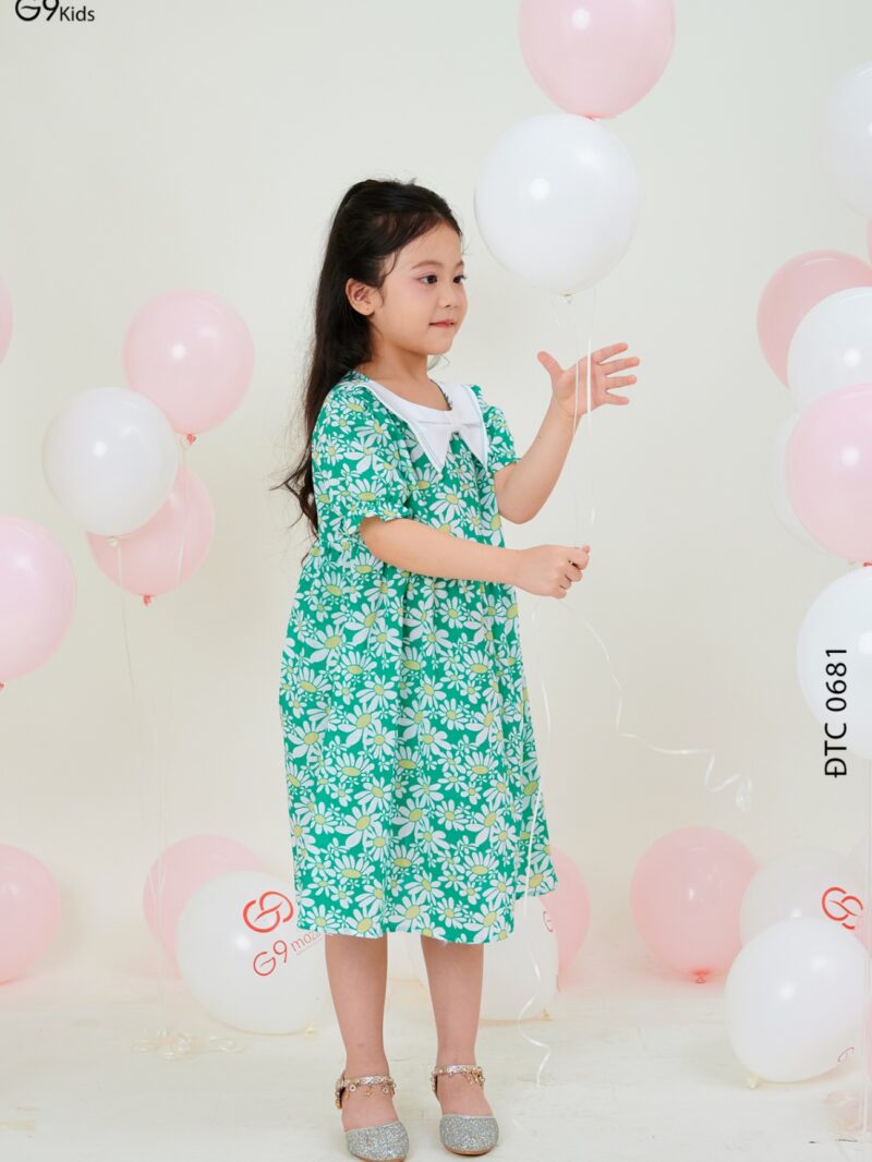 Váy tay ngắn dáng xòe chất liệu thô họa tiết 24S57BĐTC0681-1