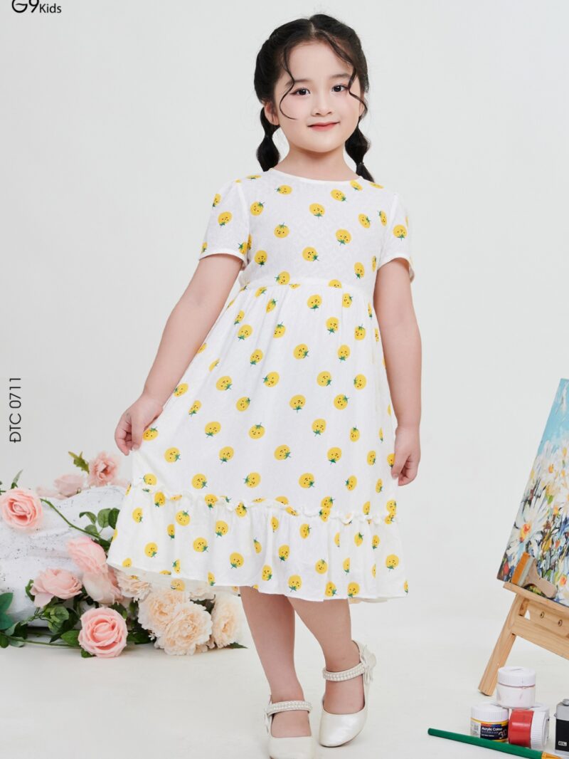 Váy tay cộc dáng xòe chất liệu đũi mềm 24S52BĐTC0711-1