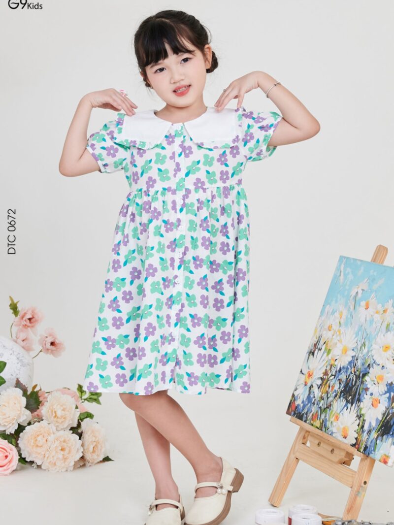 Váy tay ngắn dáng xòe chất liệu thô họa tiết 24S56BĐTC0672-2