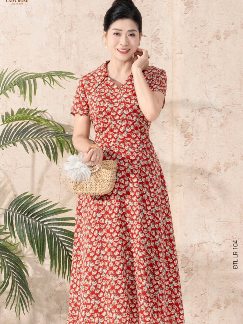 Đầm tay ngắn dáng xòe chất liệu đũi hàn 25S57ĐTCXLR104-1