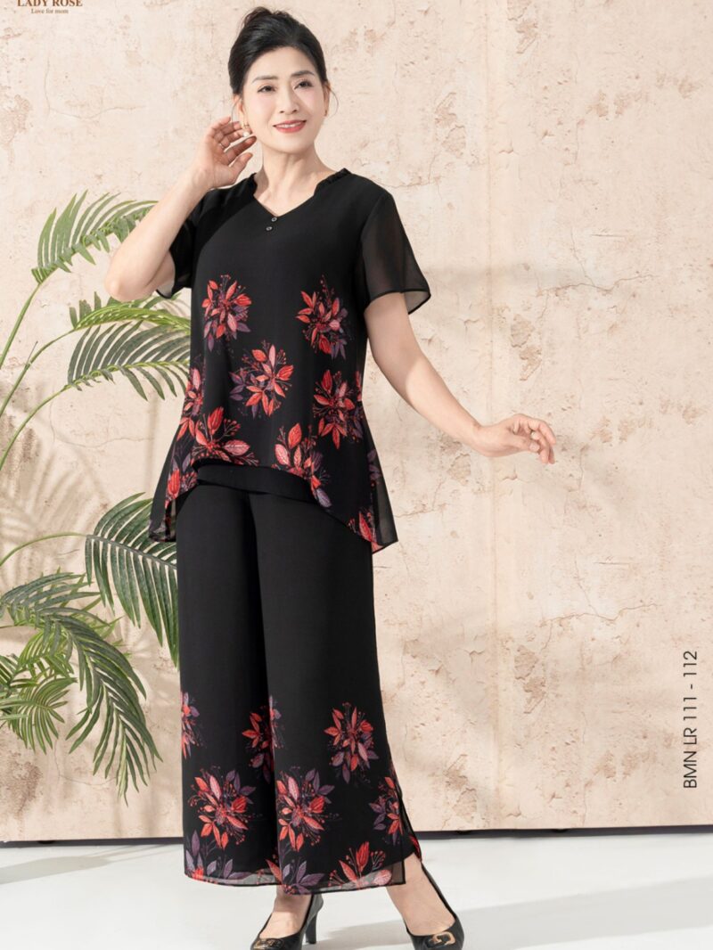 Bộ mặc nhà áo tay cộc quần ống suông chất liệu chiffon 25S52BMNLR111+112-1