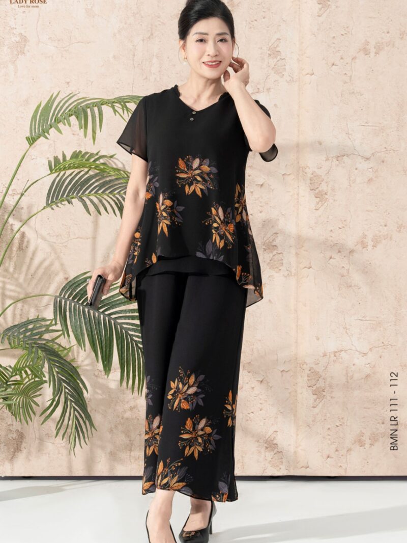 Bộ mặc nhà áo tay cộc quần ống suông chất liệu chiffon 25S52BMNLR111+112-2