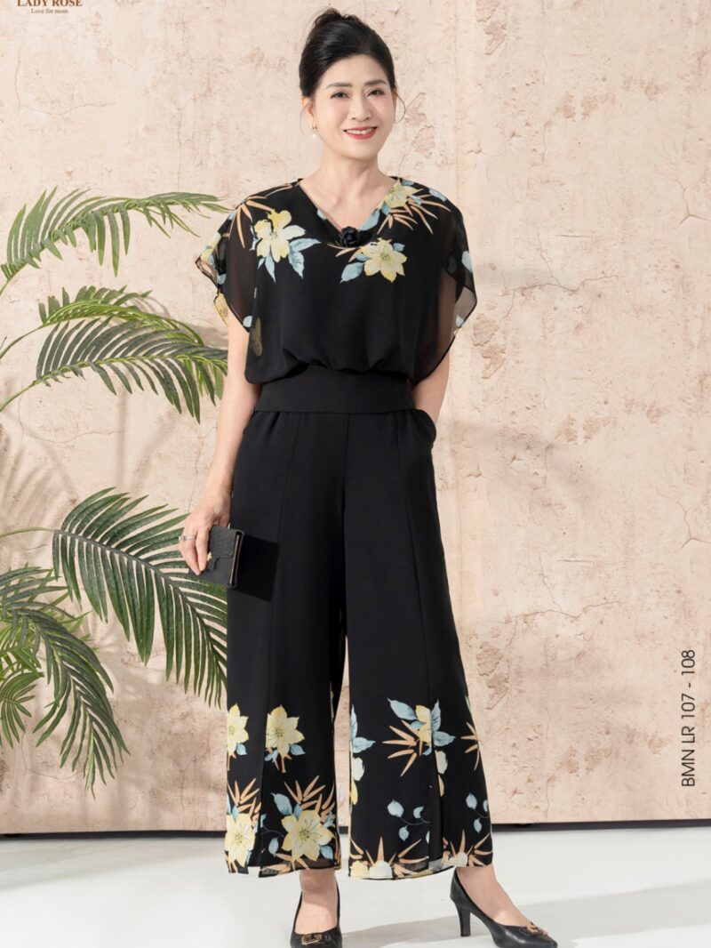 Bộ mặc nhà áo tay ngắn quần lửng ống suông chất liệu chiffon 25S16BMNLR105+106-1