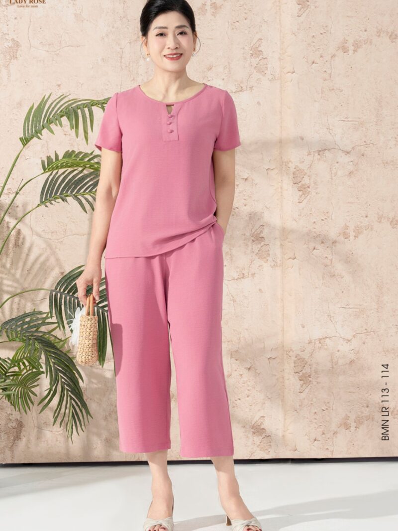Bộ mặc nhà áo tay cộc quần dáng lửng chất đũi hàn 25S57BMNLR113+114-1