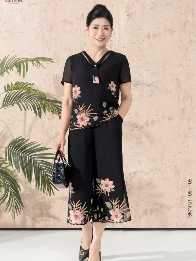 Bộ mặc nhà áo tay ngắn quần lửng ống suông chất liệu chiffon 25S16BMNLR105+106-3