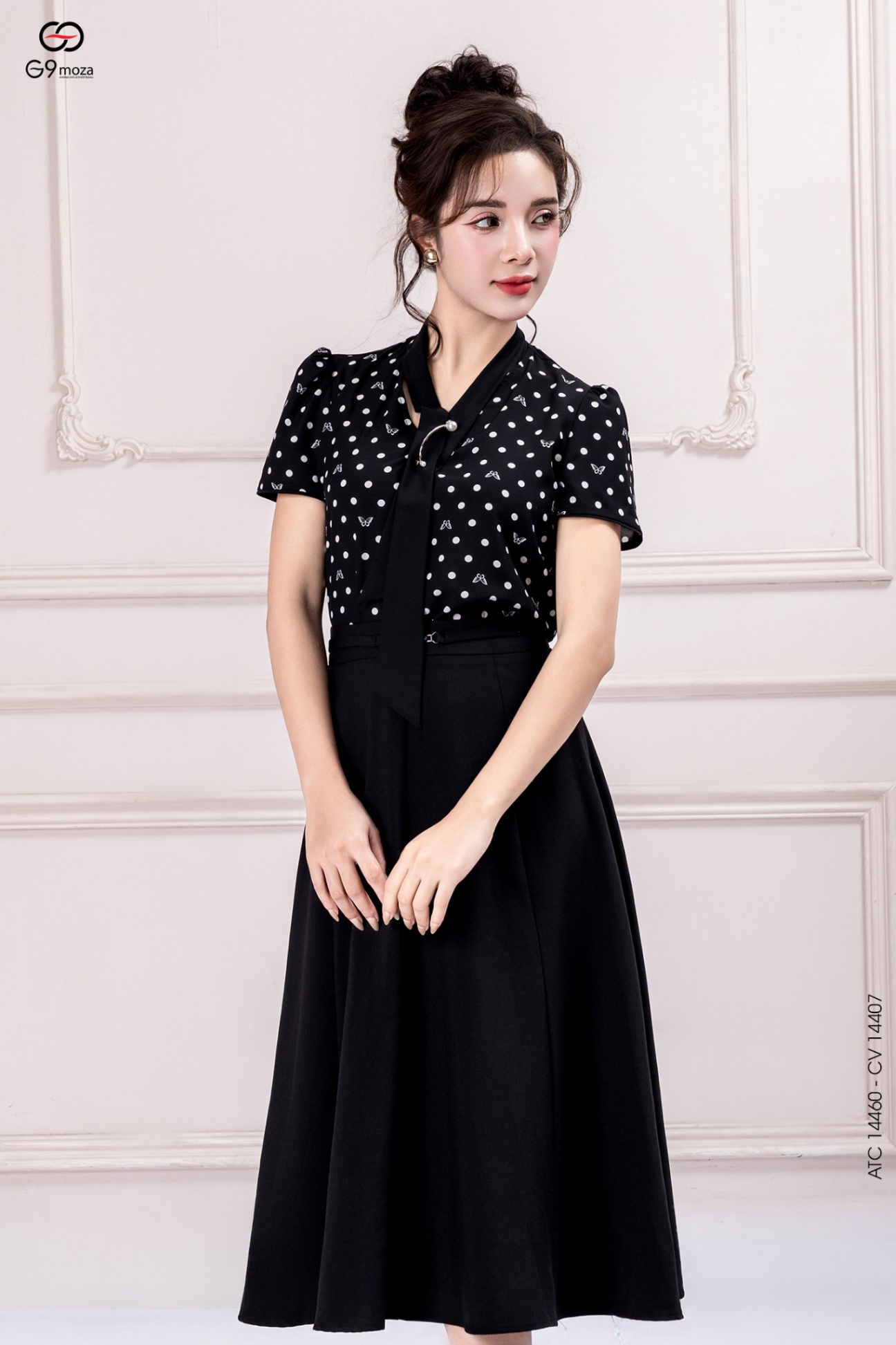 Áo tay cộc phối nơ cổ 25S16ATC14460-1