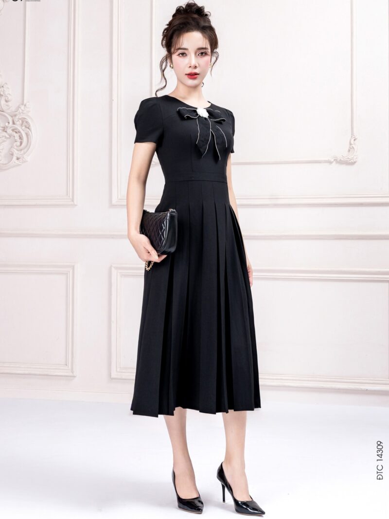 Đầm tay cộc dáng xòe đính nơ 25S16ĐTCX14309-1