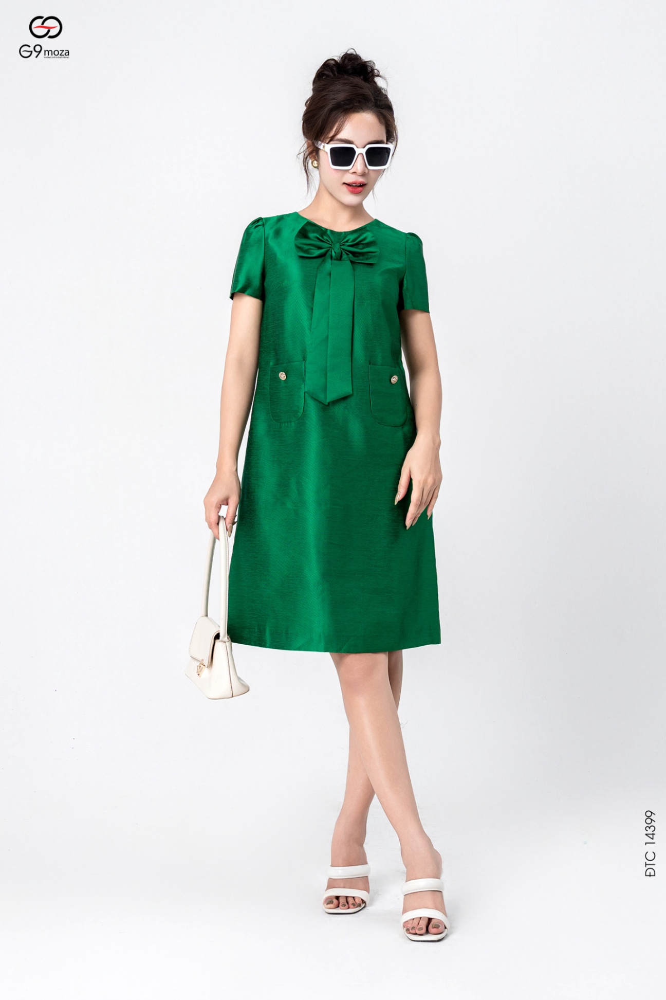 Đầm tay cộc dáng suông phối nơ 25S11ĐTCS14399-2