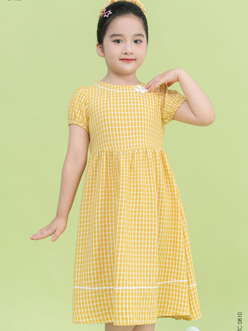 Váy tay cộc cho bé gái chất liệu thô họa tiết kẻ 25S17BĐTC0810-2